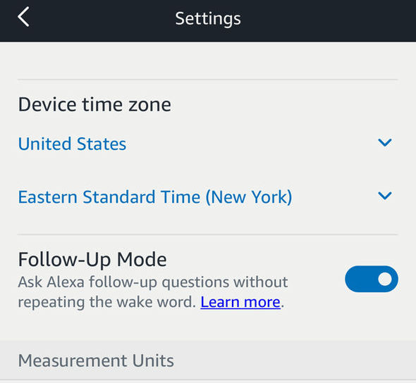 Amazon Echo Follow-Up Toggle in Alexa App